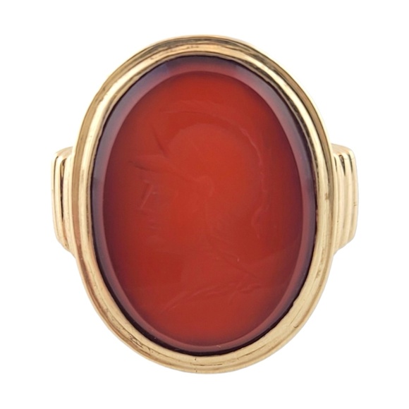10K Yellow Gold Carnelian Roman Soldier Head Ring Size 7.5 #16181 - Picture 1 of 8